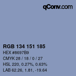 Color code: RGB 134 151 185 | qconv.com