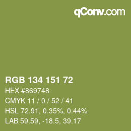 Color code: RGB 134 151 72 | qconv.com