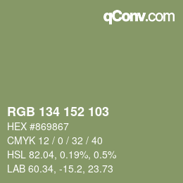 颜色代码: RGB 134 152 103 | qconv.com