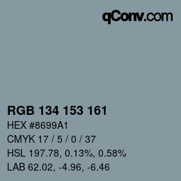 Color code: RGB 134 153 161 | qconv.com