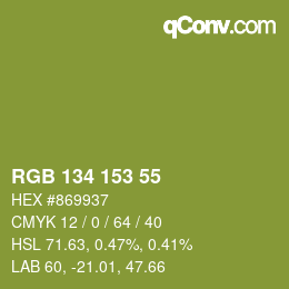 Color code: RGB 134 153 55 | qconv.com