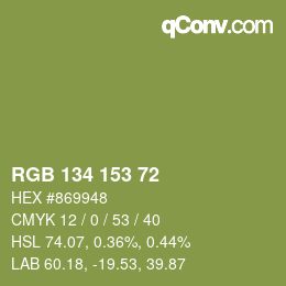 Color code: RGB 134 153 72 | qconv.com