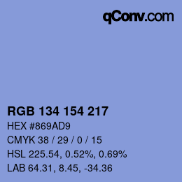 Color code: RGB 134 154 217 | qconv.com