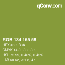 颜色代码: RGB 134 155 58 | qconv.com