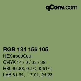 Color code: RGB 134 156 105 | qconv.com
