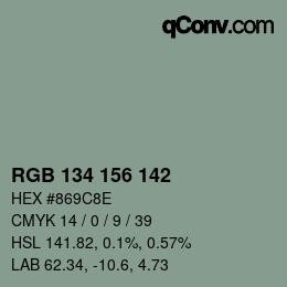 Color code: RGB 134 156 142 | qconv.com