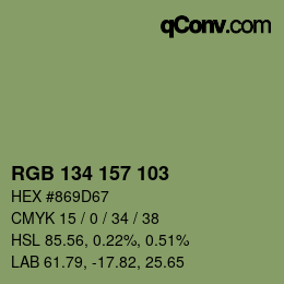 Color code: RGB 134 157 103 | qconv.com