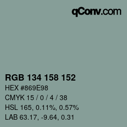 カラーコード: RGB 134 158 152 | qconv.com