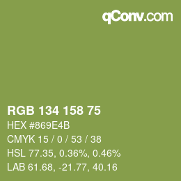 Color code: RGB 134 158 75 | qconv.com
