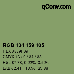 颜色代码: RGB 134 159 105 | qconv.com