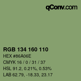 Color code: RGB 134 160 110 | qconv.com