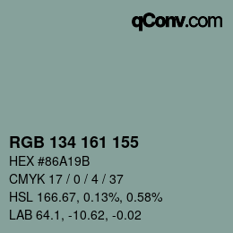 カラーコード: RGB 134 161 155 | qconv.com