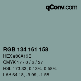 Color code: RGB 134 161 158 | qconv.com