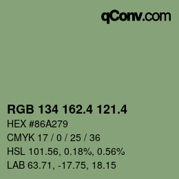 カラーコード: RGB 134 162.4 121.4 | qconv.com
