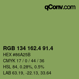 カラーコード: RGB 134 162.4 91.4 | qconv.com