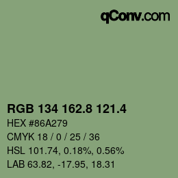 カラーコード: RGB 134 162.8 121.4 | qconv.com