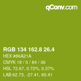 カラーコード: RGB 134 162.8 26.4 | qconv.com