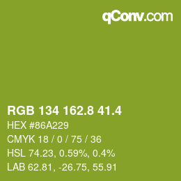 カラーコード: RGB 134 162.8 41.4 | qconv.com