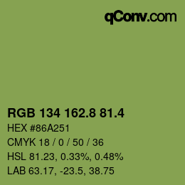 カラーコード: RGB 134 162.8 81.4 | qconv.com