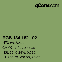 Color code: RGB 134 162 102 | qconv.com
