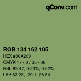 Color code: RGB 134 162 105 | qconv.com