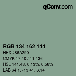 Color code: RGB 134 162 144 | qconv.com