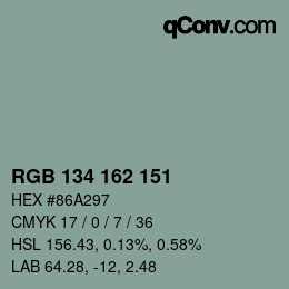 Color code: RGB 134 162 151 | qconv.com