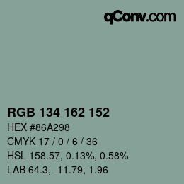 Color code: RGB 134 162 152 | qconv.com