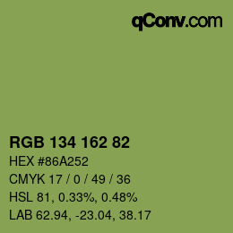Color code: RGB 134 162 82 | qconv.com