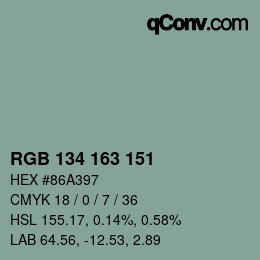 Color code: RGB 134 163 151 | qconv.com