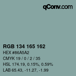 Color code: RGB 134 165 162 | qconv.com