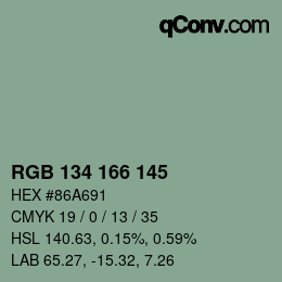 Color code: RGB 134 166 145 | qconv.com