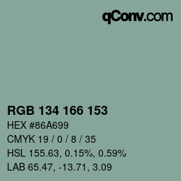 Color code: RGB 134 166 153 | qconv.com