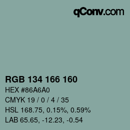 Color code: RGB 134 166 160 | qconv.com