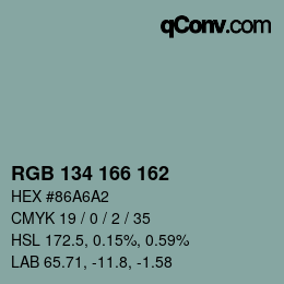 Color code: RGB 134 166 162 | qconv.com