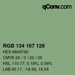 Color code: RGB 134 167 128 | qconv.com