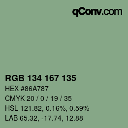 颜色代码: RGB 134 167 135 | qconv.com