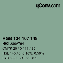 Código de color: RGB 134 167 148 | qconv.com