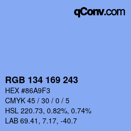 Color code: RGB 134 169 243 | qconv.com
