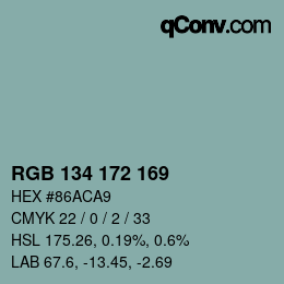 Color code: RGB 134 172 169 | qconv.com