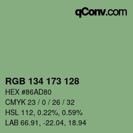 颜色代码: RGB 134 173 128 | qconv.com
