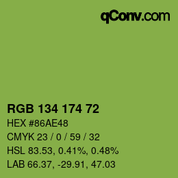 Color code: RGB 134 174 72 | qconv.com