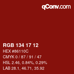 Color code: RGB 134 17 12 | qconv.com