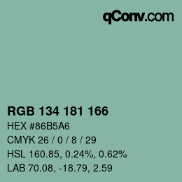 Color code: RGB 134 181 166 | qconv.com