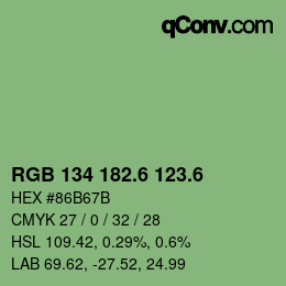 カラーコード: RGB 134 182.6 123.6 | qconv.com