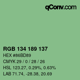 Color code: RGB 134 189 137 | qconv.com