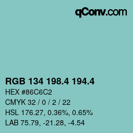 カラーコード: RGB 134 198.4 194.4 | qconv.com