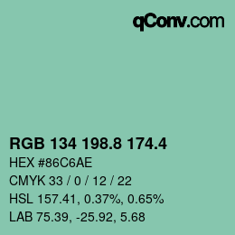 カラーコード: RGB 134 198.8 174.4 | qconv.com