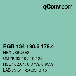 カラーコード: RGB 134 198.8 179.4 | qconv.com