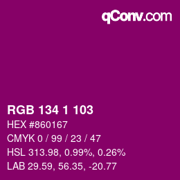 Farbcode: RGB 134 1 103 | qconv.com